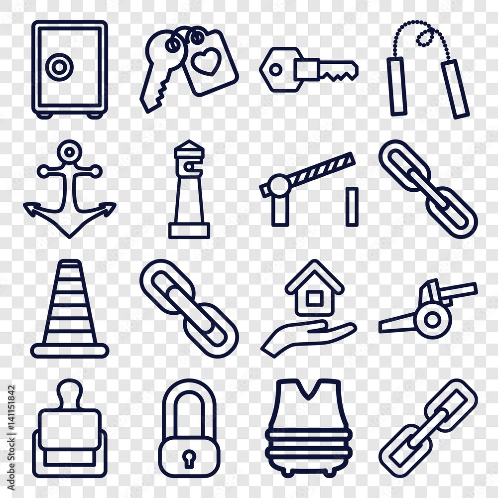 Fototapeta premium Set of 16 security outline icons