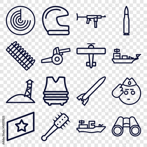 Set of 16 military outline icons