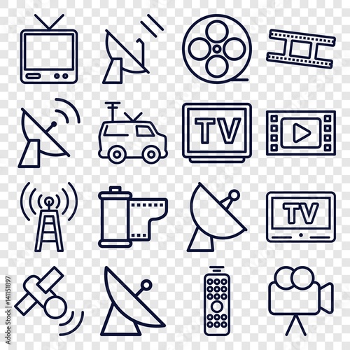 Set of 16 television outline icons