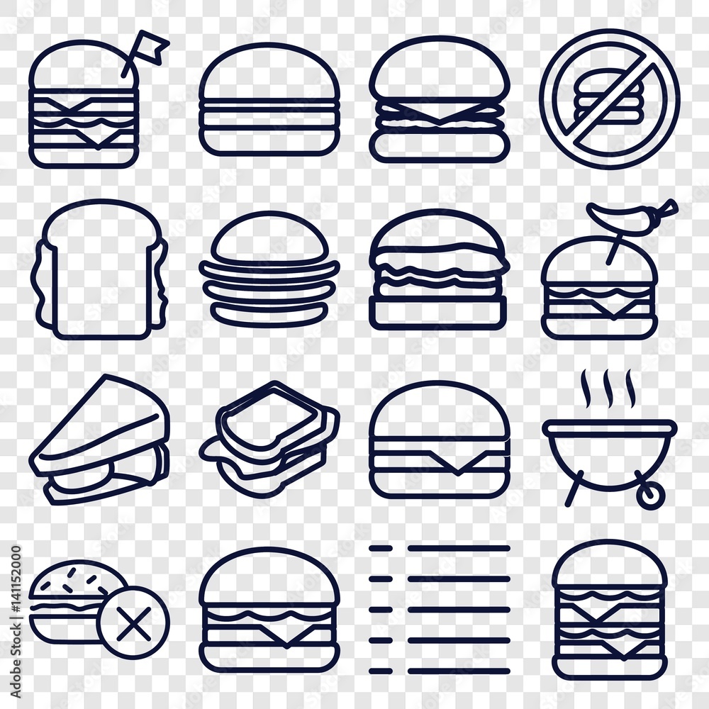 Set of 16 burger outline icons