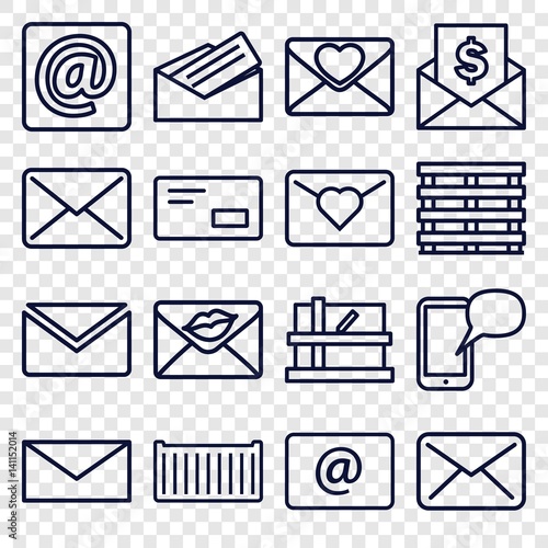 Set of 16 mail outline icons