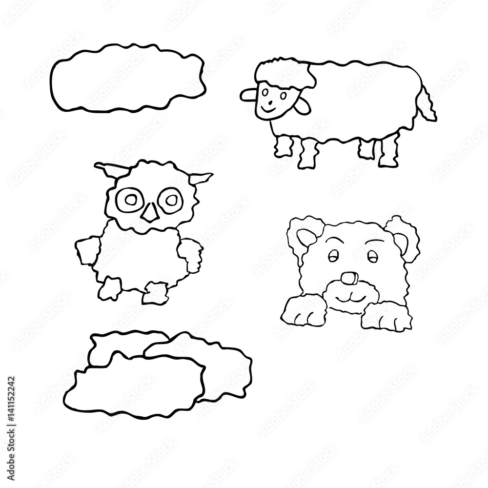 Vector illustration with owl, bear, sheep, clouds on white background. Symbol for bedtime and sleep Vector illustration with owl, bear, sheep, clouds on white background. Symbol for bedtime and sleep