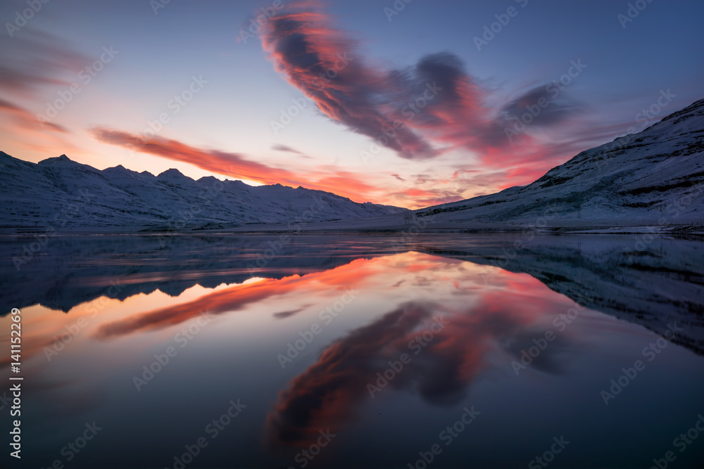 Sunset fjord reflections