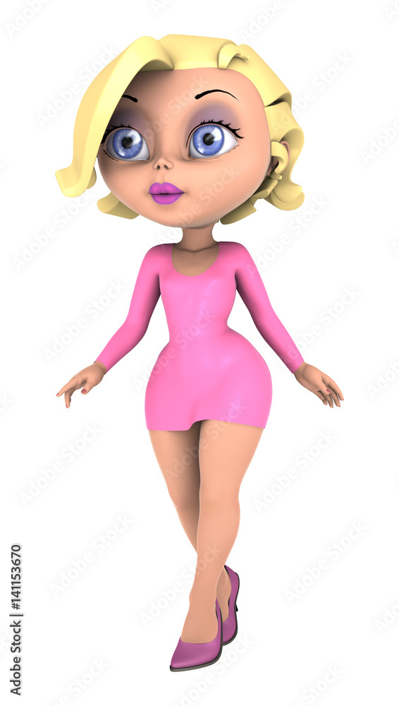 3D Rendering Cartoon Woman on White 3D Rendering Cartoon Woman on White