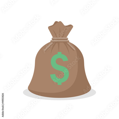 Bag of money isolated on a white background. Vector illustration flat style. Icon for web design. American dollar sign. A symbol  rich, affluence and success. Template for other objects.