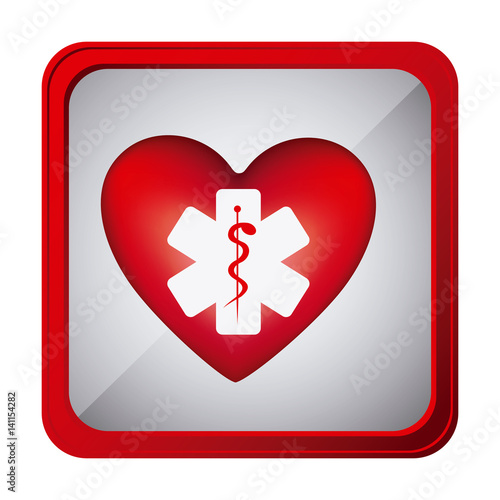 colorful frame square button with heart health symbol and star of life vector illustration
