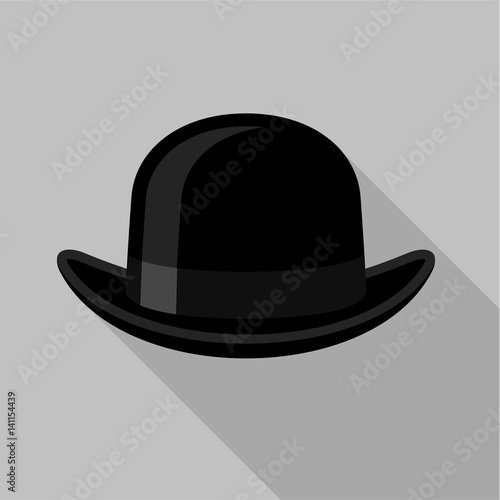Black bowler hat icon, flat style