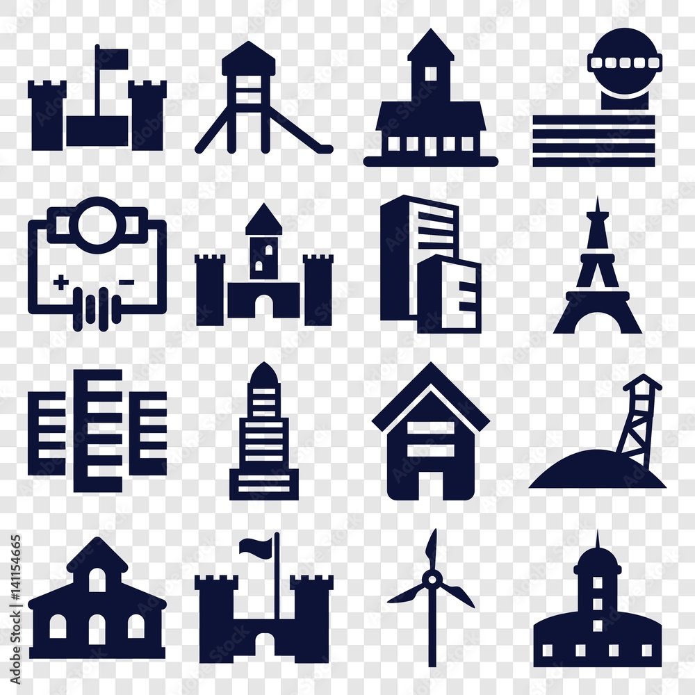 Obraz premium Set of 16 tower filled icons