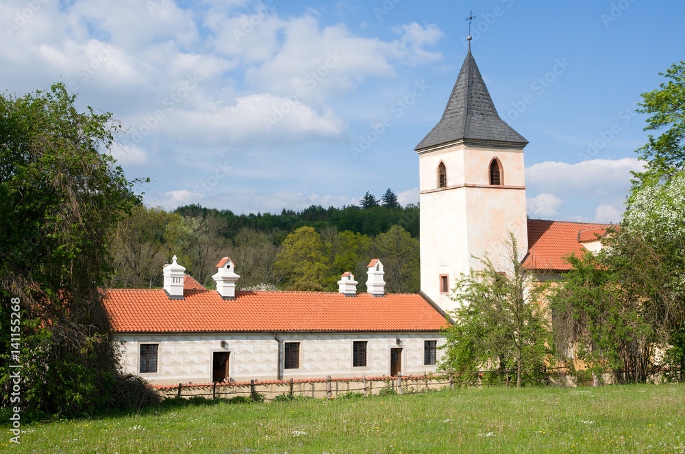 Church near castle Kratochvile in the Southern Bohemia, Czech republic