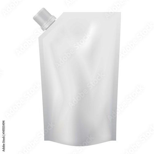 Plastic pouch with batcher mockup, realistic style