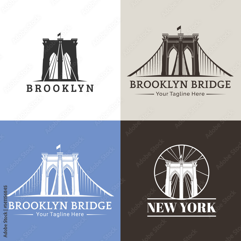 New York symbol - Brooklyn Bridge - vector illustration - obrazy, fototapety, plakaty 