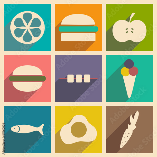 Flat with shadow concept and mobile application snacks