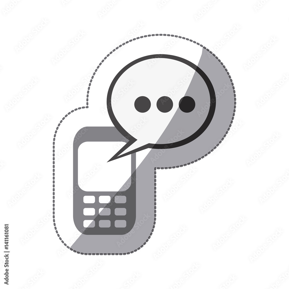 monochrome silhouette sticker of cell phone with oval speech vector illustration monochrome silhouette sticker of cell phone with oval speech vector illustration