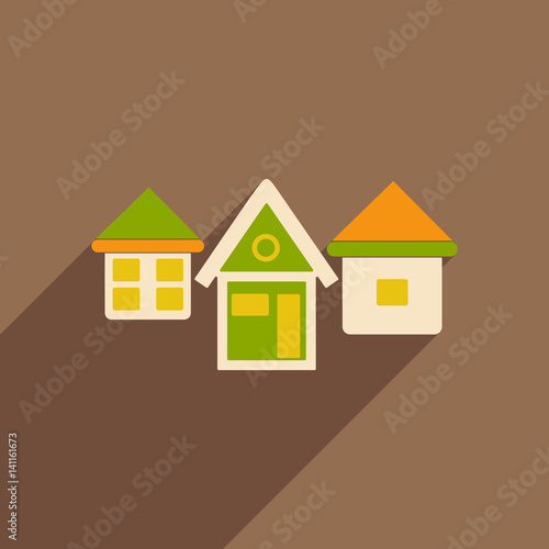 Flat with shadow icon and mobile applacation houses photo