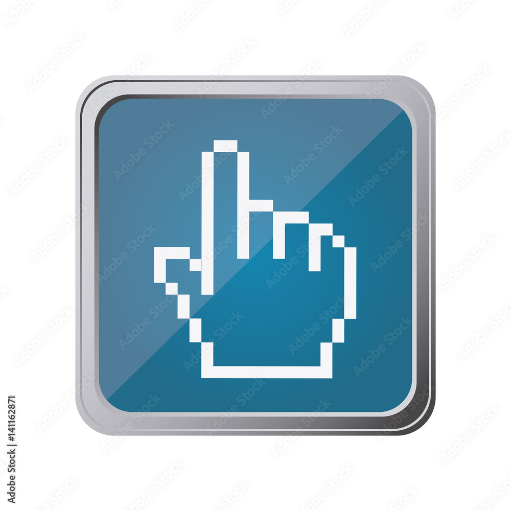 button with pixelated hand pointing with background blue vector illustration