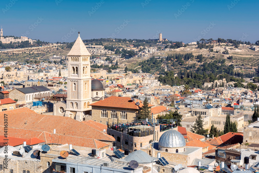 Aerial view to Jerusalem Old city, Israel.