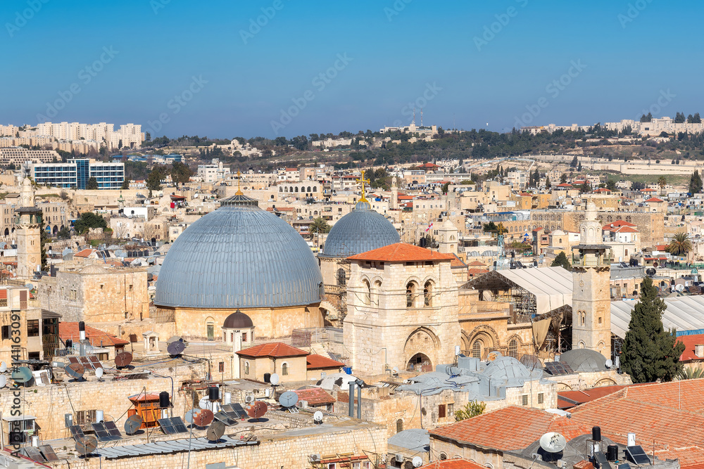 Jerusalem Old City skyline and Church of the Holy Sepulchre, Jerusalem, Israel.