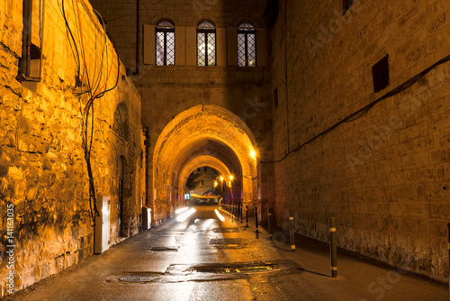Night street in Jerusalem Old City, Israel.