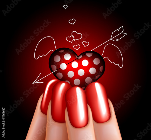Glass angel heart in hand. manicure. glamour.
