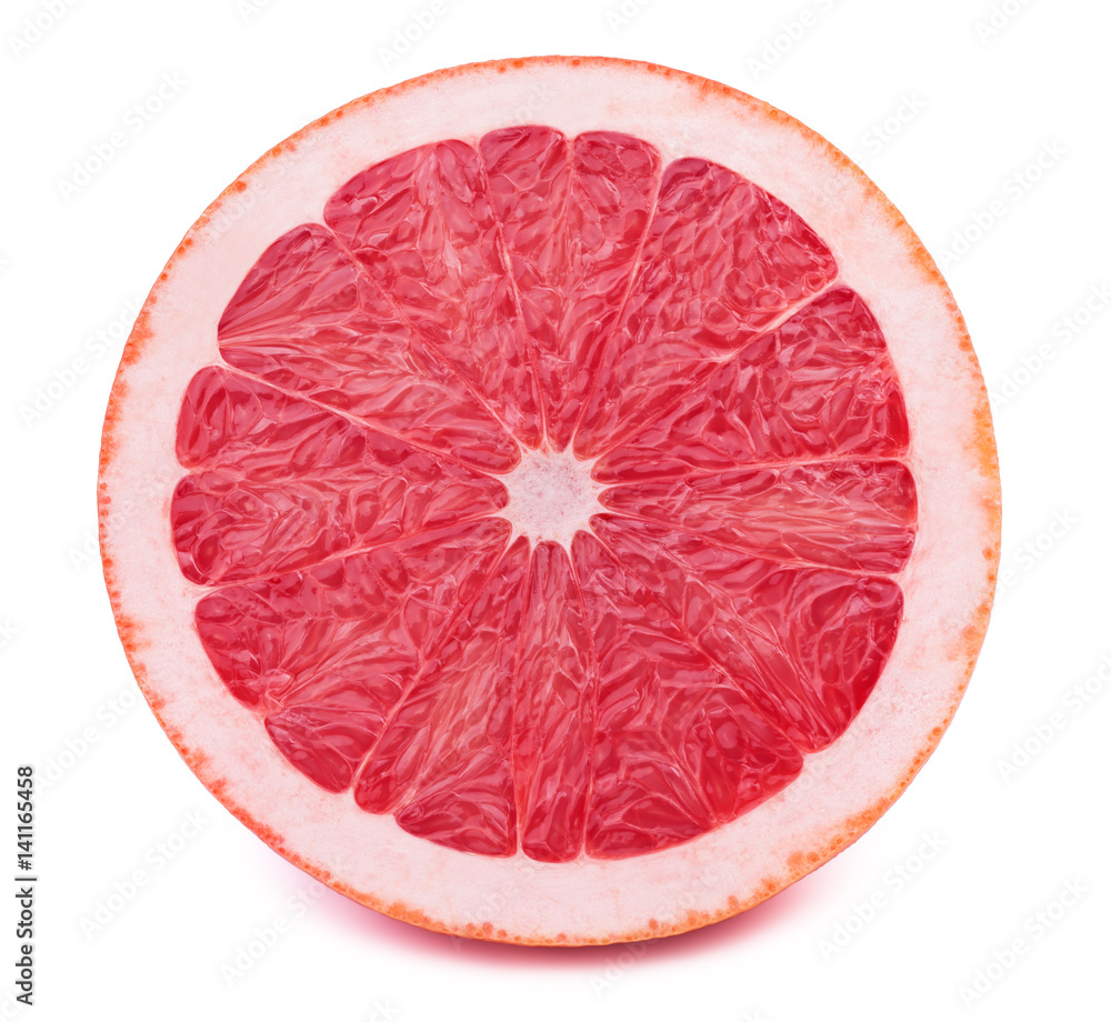 Perfectly retouched sliced half of grapefruit isolated on the white background with clipping path Perfectly retouched sliced half of grapefruit isolated on the white background with clipping path
