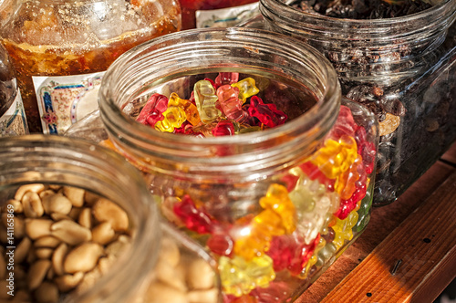 Close-up on a jar filled with gummy jelly bears