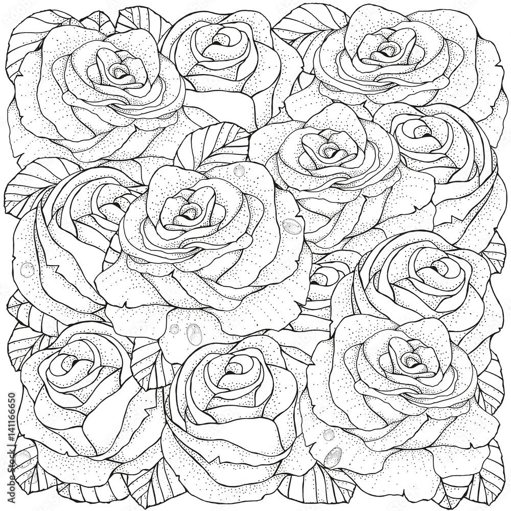 pattern for coloring book with roses. Stock Vector | Adobe Stock
