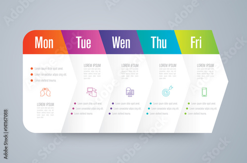 Working plan Monday - Friday infographic design vector and business icons with 5 step.