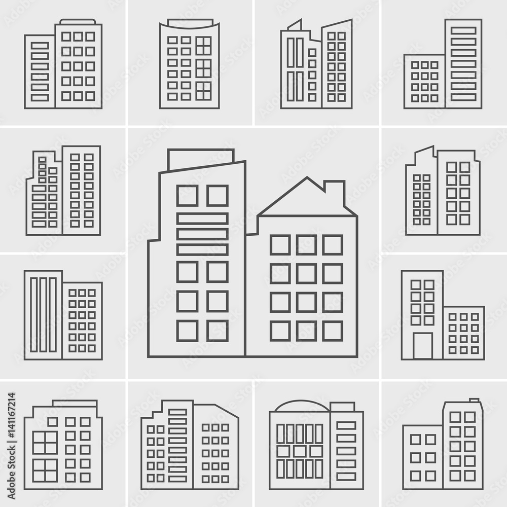 Line Building Icons Vector illustration set Line Building Icons Vector illustration set