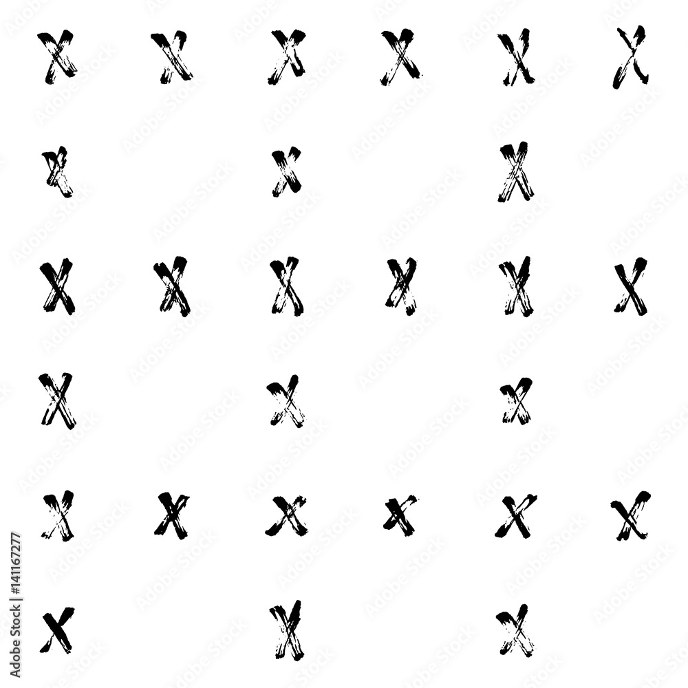 Naklejka premium Hand-drawn grunge pattern with a dry brush using black ink. Seamless pattern made of geometric shapes, strokes and spots. Vector background can be used in printing, fabric, packaging, fashion, wraping