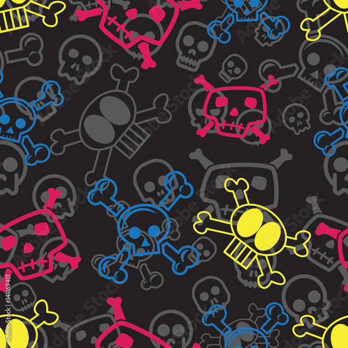 Cartoon Skull and Crossbones Seamless Surface Pattern Design Ideal For Wallpaper or Fashion Design
