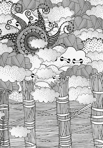Black and white abstract fantasy picture.
