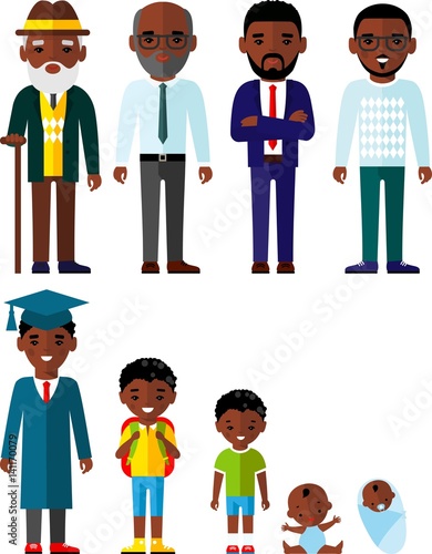 All age group of african american people.Generations man. 
Stages of development man - infancy, childhood, youth, maturity, old age. 