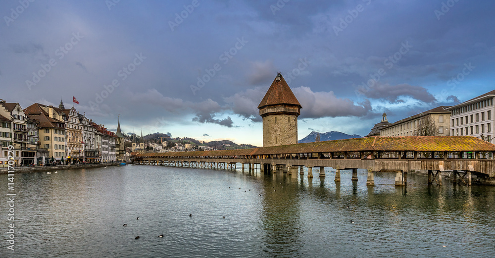 Kapellbruke bridge known as Chapel bridge in Lucerne Switzerland