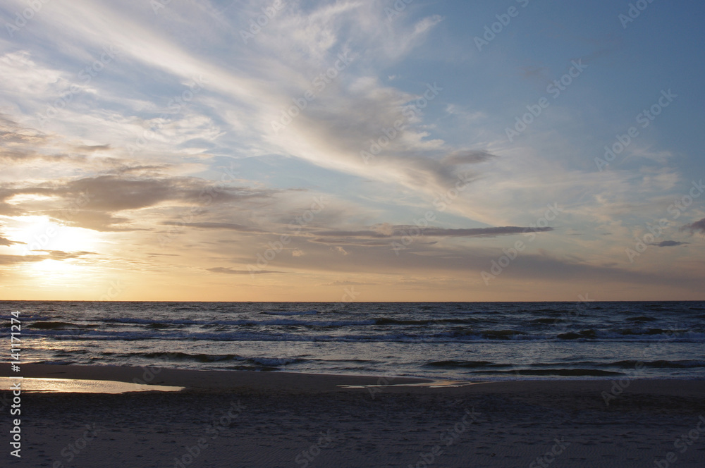 Baltic Sea at sunset light. Poland.
