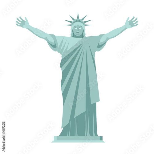 Statue of Liberty is cheerful. Happy landmark  America. Sculpture Architecture USA