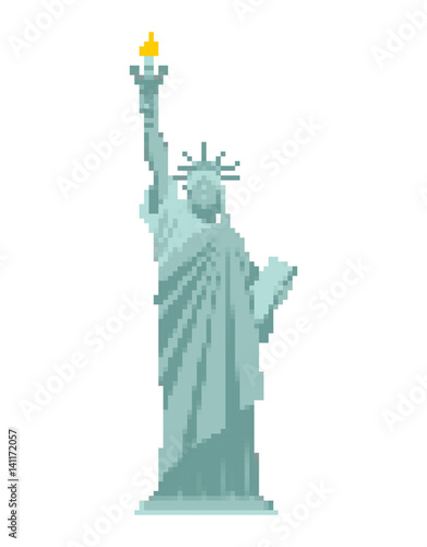 Statue of Liberty Pixel art. 8 bit landmark  America. pixelated Sculpture Architecture USA