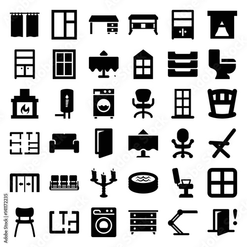 Set of 36 interior filled icons