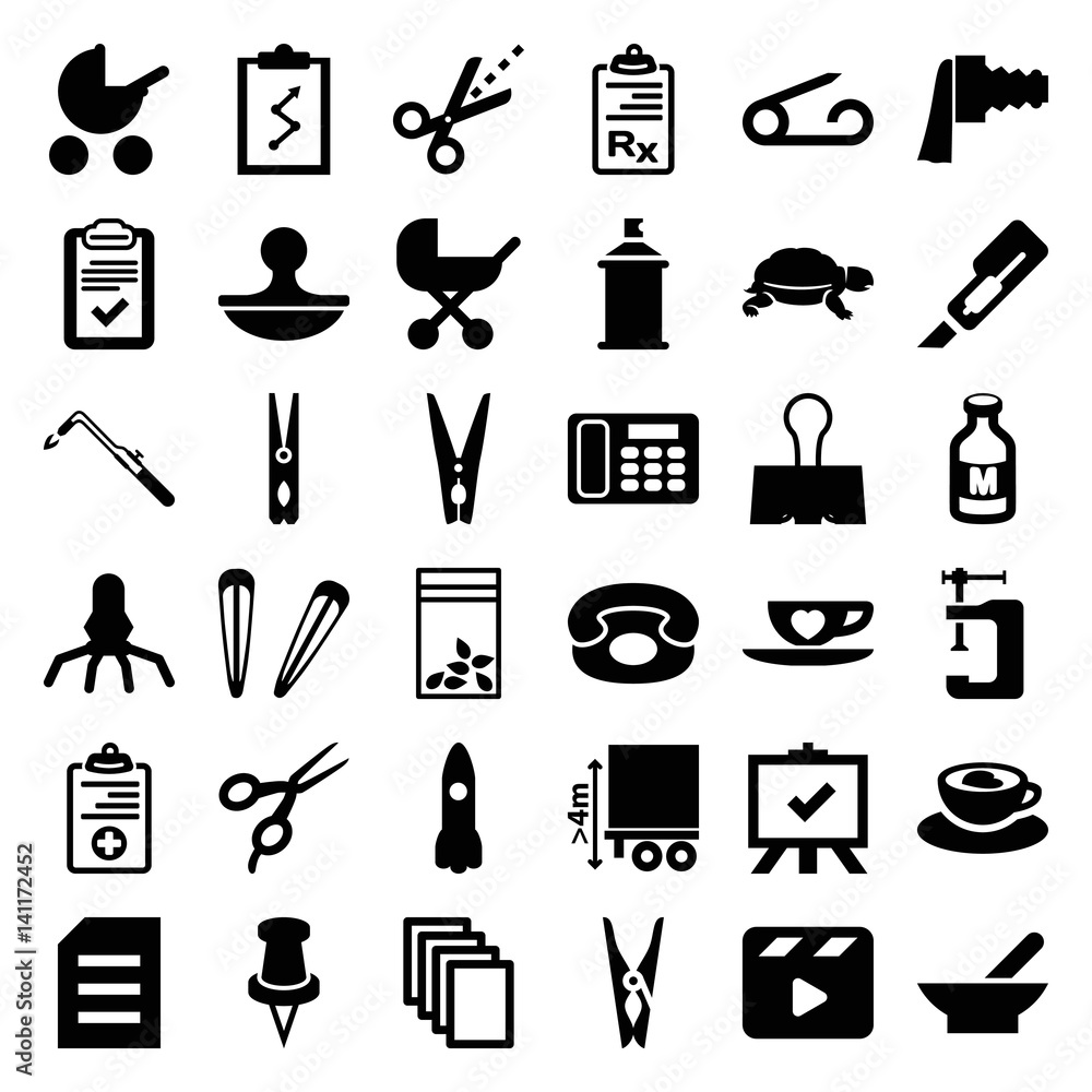 Set of 36 clip filled icons Set of 36 clip filled icons