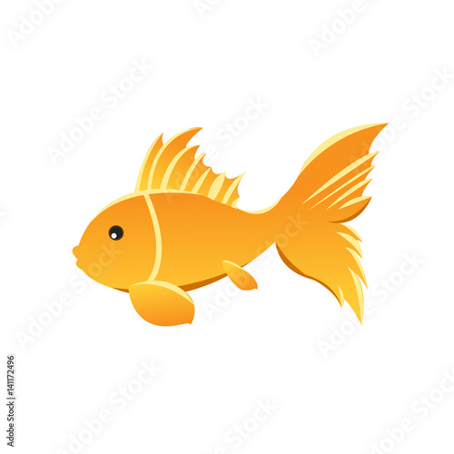 Goldfish with a beautiful orange tail with yellow highlights. Vector illustration, isolated on elom background.