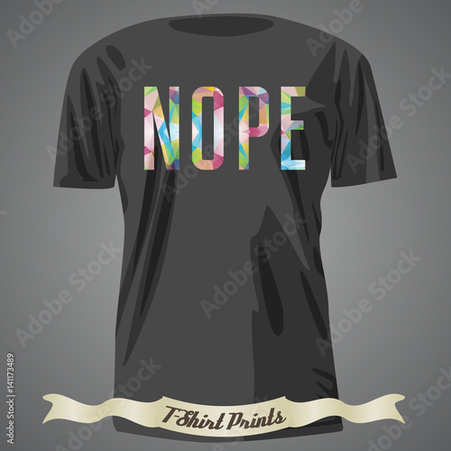 T-shirt design with colorful text – nope