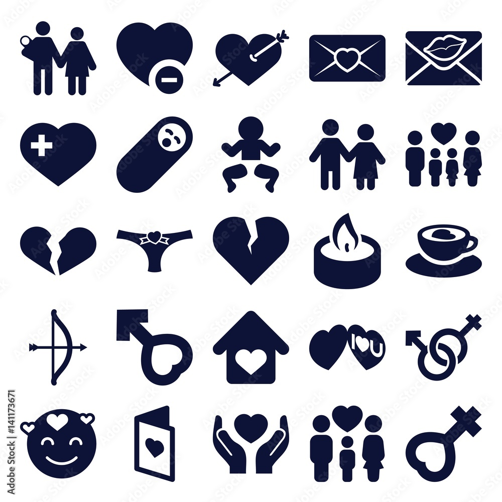 Set of 25 love filled icons Set of 25 love filled icons