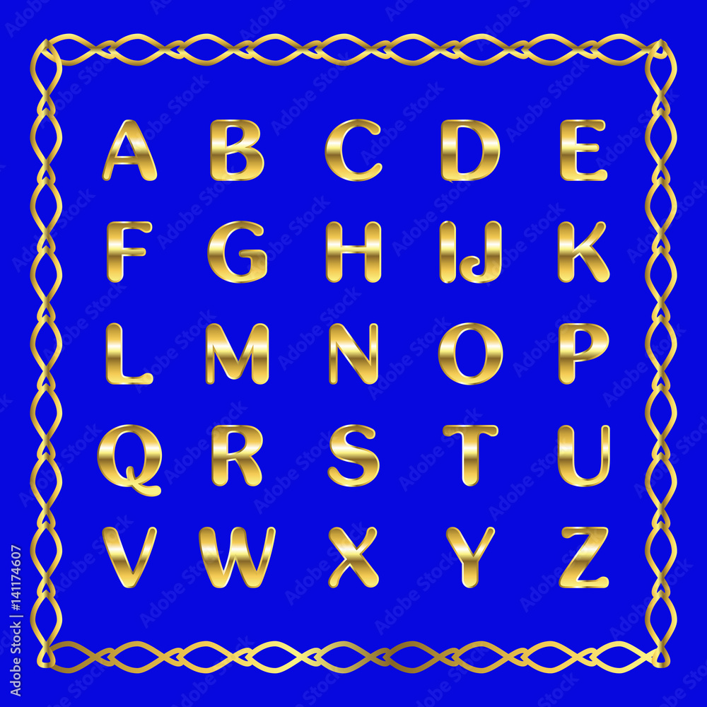 Vector golden alphabet. Golden letters.