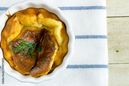 Homemade cheese souffle photo