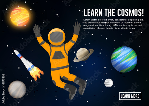 vector flat design flyer and header of space icons