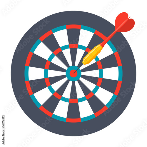 Dart in center of dartboard  vector illustration in flat design