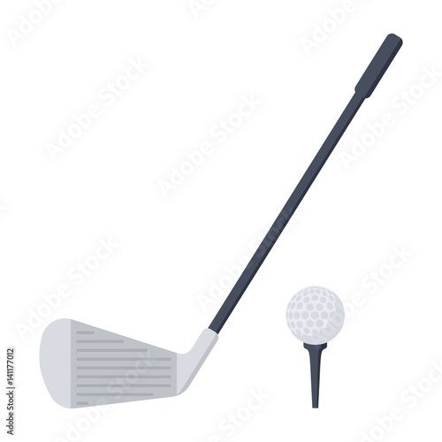 Golf ball and putter, vector illustration in flat design