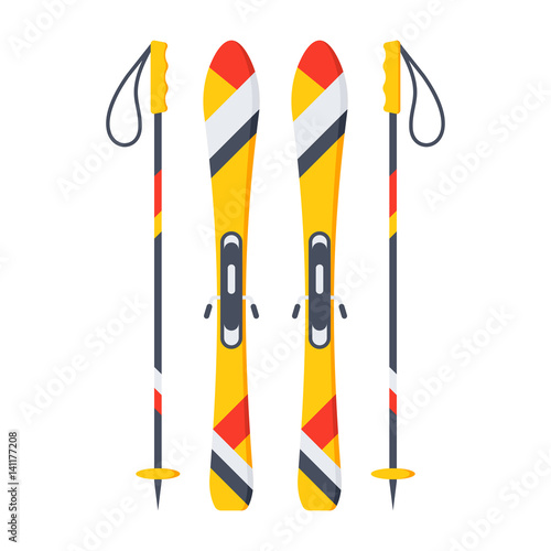 Ski and sticks vector illustration flat style