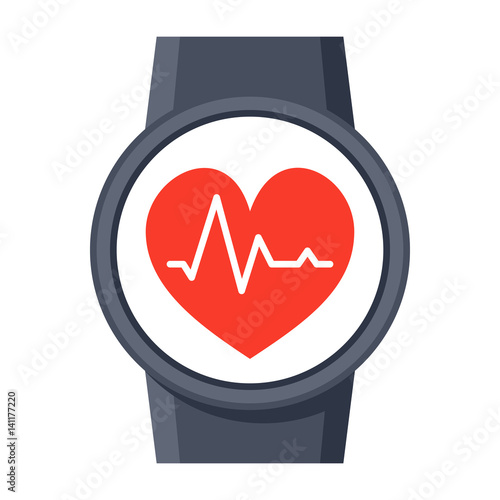 Checking pulse by smartwatch, vector illustration in flat style