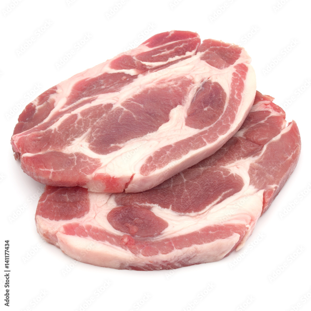 Raw pork chop meat isolated on white background cutout Raw pork chop meat isolated on white background cutout