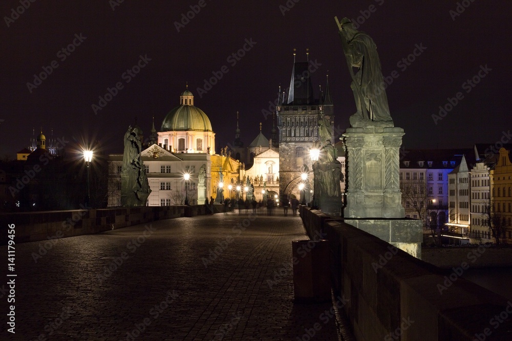 Night view of Charles Bridge, Prague, Czech Republic